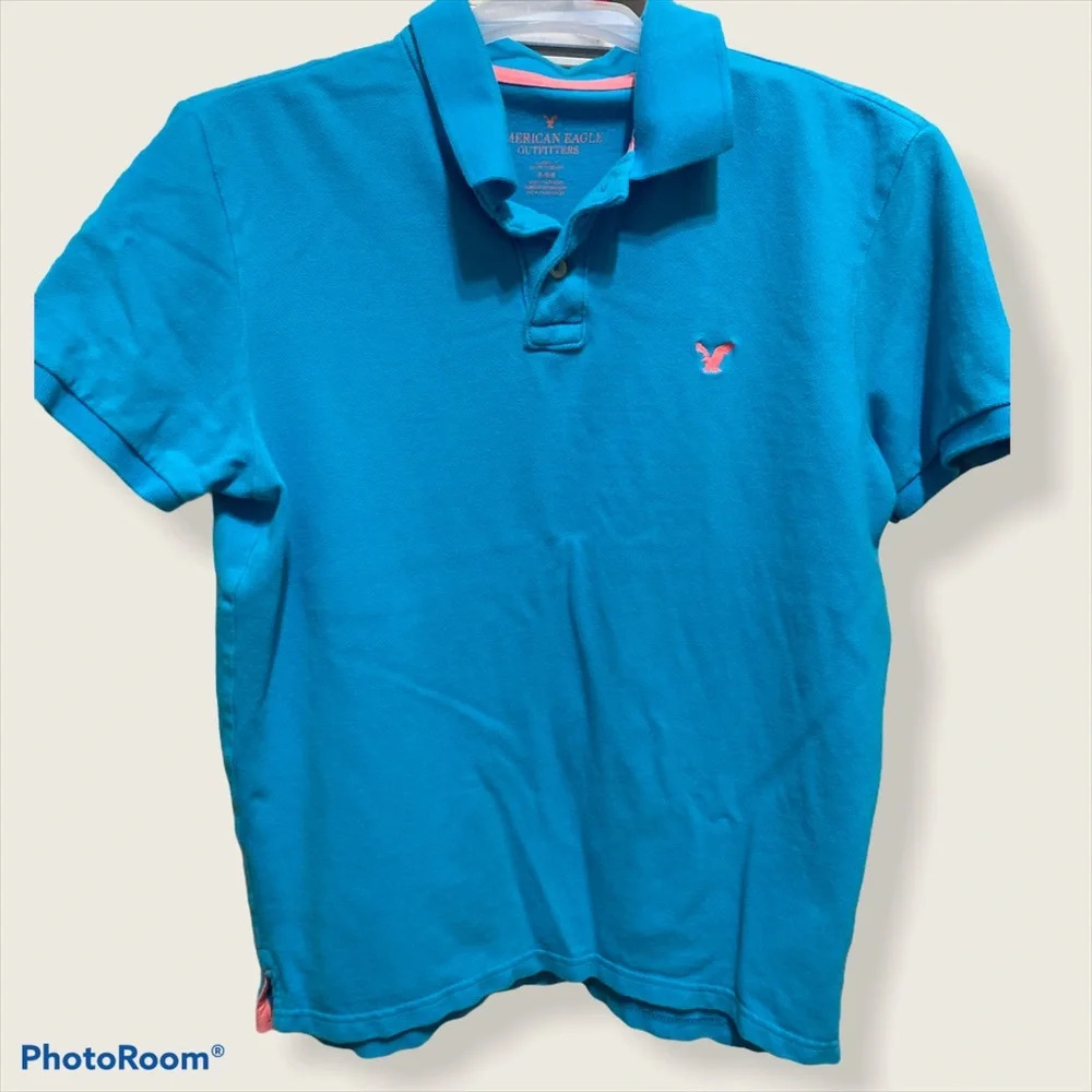 American Eagle 🦅 Blue/neon Pink Polo